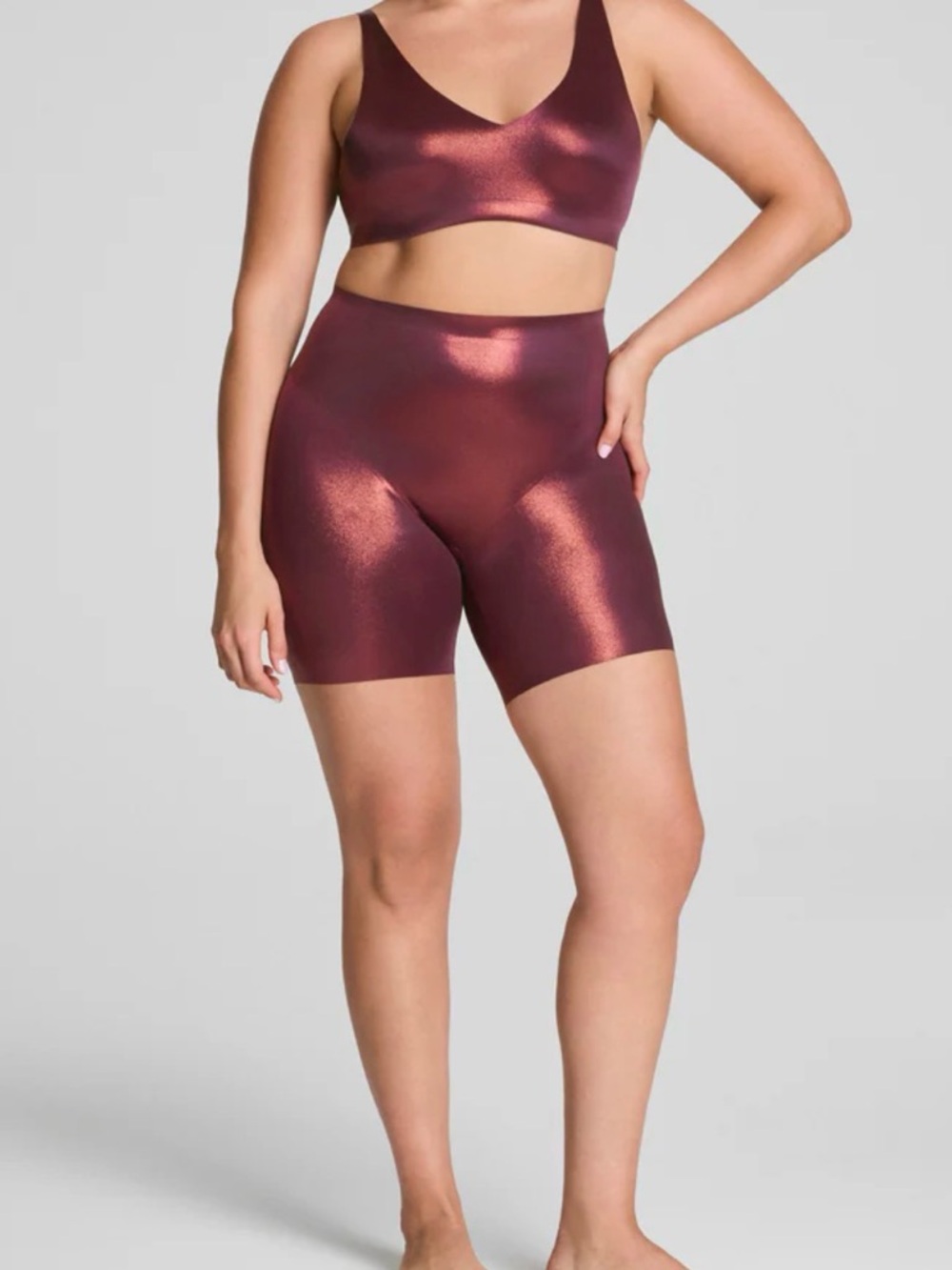SPANX Metallic Burgundy High-Waist Bike Shorts